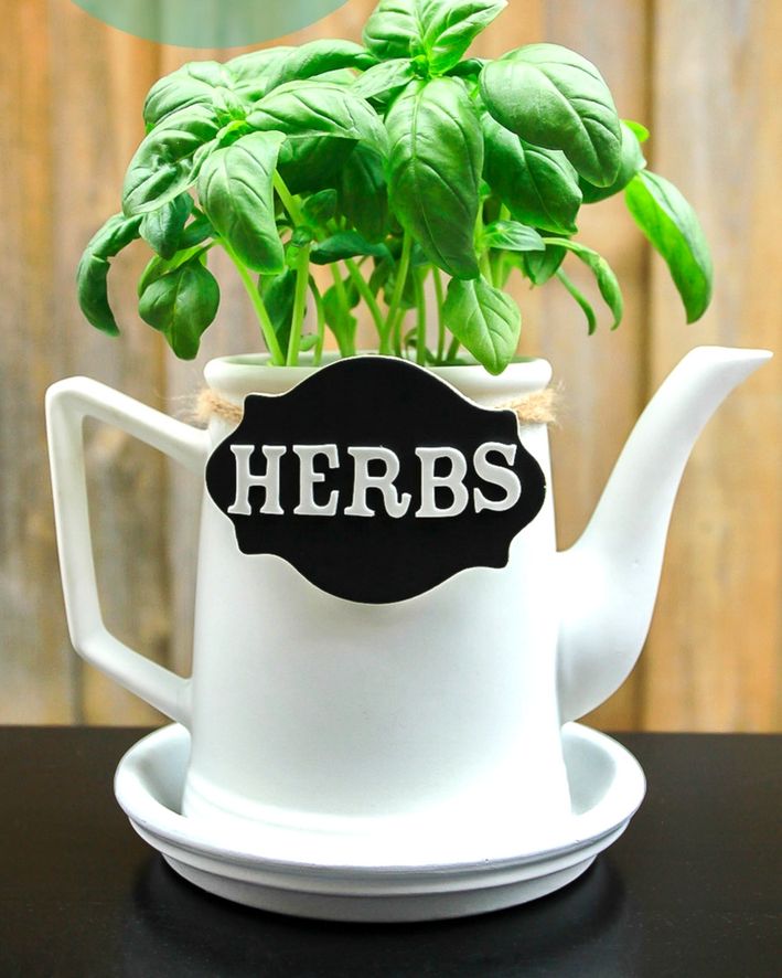 saját készítésű karacsonyi ajándék ötlet - gyógynövényes teáskanna ültető